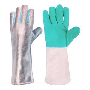 Heavy Duty Leather Cowhide Welder Gloves Aluminized Para Aramid Blend Heat Resistant Spark <b>Fire</b> Retardant Safety Gloves - Product Image 3