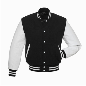 Wholesale Varsity Jackets for Mans Leather Sleeves Stand Collar <b>Covered</b> <b>Button</b> Black Color Winter Jackets for Men's - Product Image 4