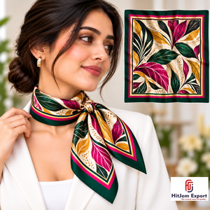 Écharpe carrée à franges imprimée sur mesure, foulard de mode pour femmes, doux et léger, fabricant OEM ODM, produits textiles personnalisés Gotland - Product Image 2