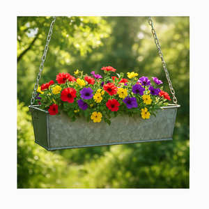 Jardinière rectangulaire suspendue en métal galvanisé, décorative pour balcon, patio, véranda, intérieur/extérieur, maison. - Product Image 4