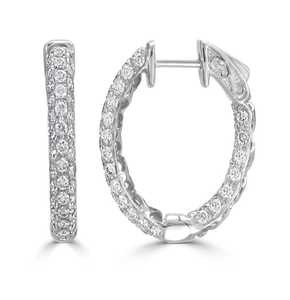 Pendientes de Aro de Diamantes Clásicos para Novia y Uso Diario, Huggies Articulados de 19mm con Engaste Pavé, Corte Redondo, Diamantes Cultivados en Laboratorio, Oro Sólido de 14K y 18K, Venta al por Mayor - Product Image 3