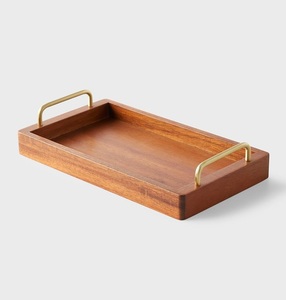 Plateau de service moderne en bois massif naturel avec poignées, écologique et multifonctionnel pour la maison et l'hôtellerie - Product Image 2