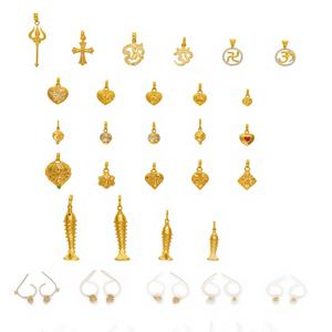 Parure de bijoux plaqué or 22 carats : Pendentifs religieux Om Trishul, breloques cœur et poisson, boucles d'oreilles créoles - Vente en gros Mode - Product Image 1