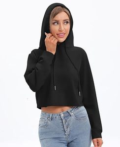 Sudadera con capucha corta para mujer, corte ajustado, manga larga, con capucha con cordón - Product Image 1