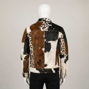 Veste de motard en cuir véritable pour homme, motif vachette, col rabattu, fermeture éclair, coupe classique, automne, décontractée - Product Image 2