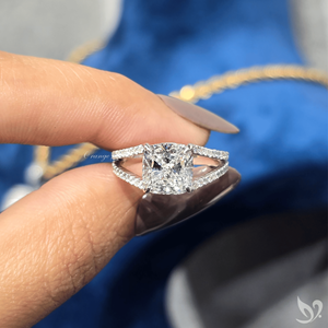 Cushion 3CT Lab Grown Diamond <b>Ring</b> Double Pave <b>Split</b> Band 10K White Gold IGI Certified Engagement <b>Ring</b> - Product Image 5