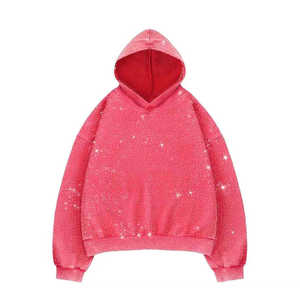 Sudadera con Capucha Unisex Extra Grande, Personalizada, Azul, Bicolor, con Pedrería, Cierre Frontal, Estampado Floral, Ecológica, 100% Algodón Felpa - Product Image 1