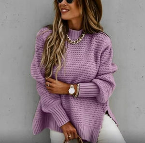 Oferta Especial: Cárdigan de Lana Cachemira Suave y Esponjosa con Cuello Alto, Estilo Holgado de Dos Piezas para Otoño-Invierno, para Mujer, Color Liso - Product Image 1