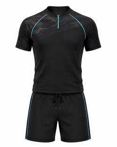 Ensemble Athlétique Homme Tendance Noir Séchage Rapide Respirant avec Accents Vert Néon Manches Longues Rash Guard et Short Tenue Active Écologique - Product Image 2