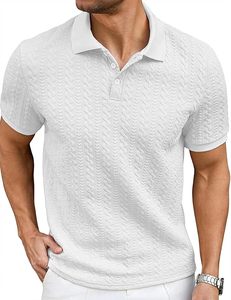Camisa Polo Casual de Punto Texturizado para Hombre, Camisa de Golf Elástica de Manga Corta, Camisas con Cuello para Hombre para Vacaciones de Verano en la Playa - Product Image 2