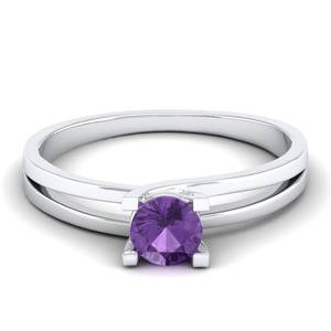 เครื่องประดับ REYES แหวนทองคำขาว 14K ประดับพลอยอเมทิสต์ทรงกลม 0.5 กะรัต สำหรับผู้หญิง แหวนพลอยเดี่ยวสำหรับเป็นของขวัญวันเกิด - Product Image 5