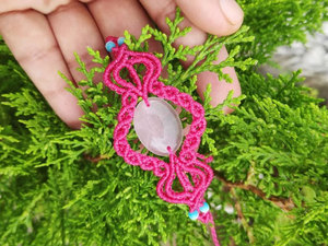 Handmade Rose Quartz Macrame <b>Bracelet</b> Pink Cord Natural Gemstone Blue Bead Boho Healing Crystal <b>Adjustable</b> Jewelry - Product Image 3