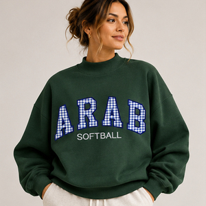 Sudadera de cuello redondo con estampado de letras de béisbol árabe para mujer, de algodón tejido oversize, para otoño, corte regular, con logo frontal - Product Image 4