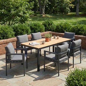 Acacia Wood Aluminum Contemporary Rectangle <b>Grey</b> <b>Dining</b> <b>Set</b> 7-Piece Patio Furniture Wholesale - Product Image 1