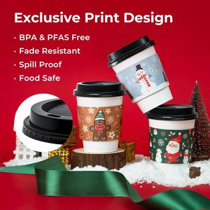 Set di 50 Bicchieri Usa e Getta da 24 oz per Natale, Tazze da Caffè Antigoccia con Coperchi e Manicotti Resistenti per le Festività - Product Image 1