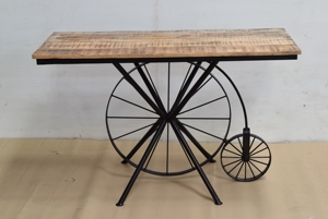 Mesa redonda de consola Industrial Wagon Wheel con tablero de madera recuperada, mesa rústica para recibidor - Product Image 6