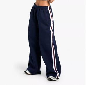 Pantalon large pour femme, couleur unie, coupe ample, taille mi-haute, cordon élastique, style décontracté automne, en tissu éponge de coton - Product Image 5