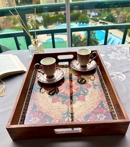 Plateau de service ovale en bois de luxe, écologique, poli, avec un design chinois traditionnel, pour la décoration de la maison et les fêtes - Product Image 3