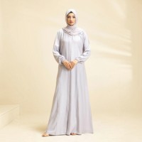 Robe Abaya longue à col haut gris clair pour femmes, en polyester uni, style Moyen-Orient, pour un usage quotidien