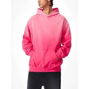 Sweat à capuche zippé délavé style urbain, dégradé rose personnalisé, épaules tombantes, coupe oversize pour homme, 100% coton molletonné - Product Image 4