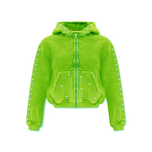 Hoodie court zippé personnalisé avec strass, nouvelle tendance, effet délavé soleil, style crop, pour streetwear, unisexe - Product Image 4