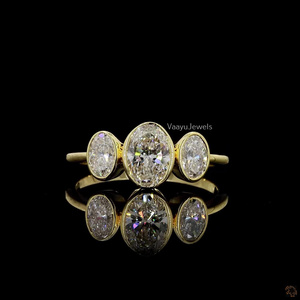 Anillo de Diamantes Cultivados en Laboratorio con Certificación IGI, 3 Piedras, Bisel Ovalado, Oro Sólido de 10K, 14K, 18K, Plata 925, 935, Estilo de Joyería de Lujo - Product Image 2