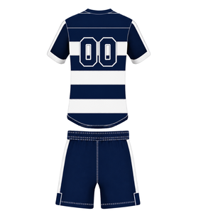 Conjunto de Uniforme de Rugby Azul Marino y Blanco de Manga Corta, Jersey de Rugby a Rayas con Cuello Redondo, Pantalones Cortos con Cordón, Ropa Deportiva para Entrenamiento - Product Image 2