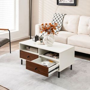 Modern <b>Rectangle</b> 40-Inch <b>Coffee</b> <b>Table</b> with Storage Shelf and Drawers 2-Tiered Design for Living Room Furniture - Product Image 3