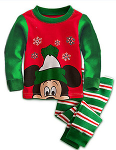 Conjunto de pijamas navideños de Mickey Mouse para bebés, camiseta de manga larga con cuello redondo y pantalones a rayas, ropa de dormir de invierno - Product Image 1