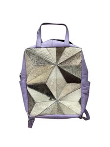 Vintage Style Lavender <b>Patchwork</b> Cowhide Backpack - Genuine Leather Women’s Travel Rucksack - Product Image 4