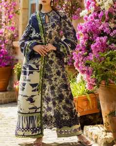 Kurta beige brodée avec bordure rose, longueur cheville, vêtement décontracté traditionnel indien pakistanais pour femmes, en coton, coupe ample - Product Image 4