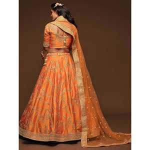 Superior naranja hilo bordado arte seda boda Lehenga Choli - Product Image 1