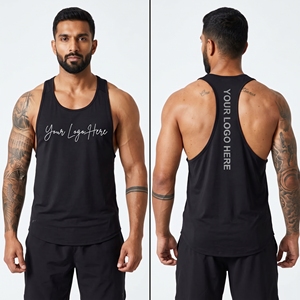 Débardeurs de musculation respirants à col rond et compression 220g pour hommes, en coton, style décontracté et sportif - Product Image 1