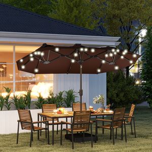 Ombrellone da Giardino Bifacciale 3m con Luci Solari e Base Inclinabile a Pulsante per Tavolo da Pranzo o Caffè - Product Image 2