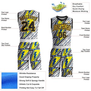 Conjunto de Uniforme de Baloncesto Sublimado Personalizado, Unisex para Adultos, Diseño de Rayos Negros, Nombre del Equipo, Número 00, Malla Transpirable, Corte Atlético - Product Image 4