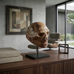 Soporte para Cráneo, Escultura de Cráneo Humano de Madera Hecha a Mano, Decoración Rústica Gótica para Mesa, Obra de Arte Decorativa con Soporte de Metal, Adorno para el Hogar - Product Image 3