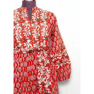 Summer Vintage Design Floral Print Short Sleeve New <b>Dress</b> Women Casual Cotton Midi Belt <b>Dresses</b> Wholesale and Manufacture - Product Image 4