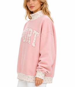 Sudadera Oversize de Cuello Alto para Mujer al por Mayor, Gris Oscuro con Estampado de Guingán, Hombros Caídos y Manga Larga - Product Image 4