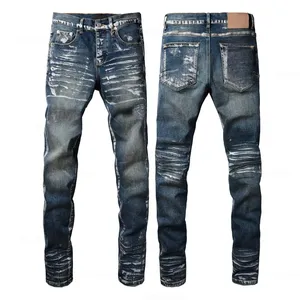 Jean en denim tissé extensible imprimé pour homme avec broderie, coupe crayon déchirée, idéal printemps/automne/hiver - Product Image 4