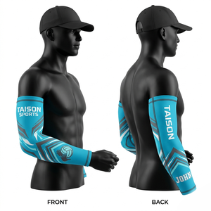 Manchon de bras de volley-ball en polyester élasthanne 180 GSM de qualité supérieure, respirant, à compression, avec panneaux graphiques turquoise et logo personnalisé par sublimation - Product Image 1