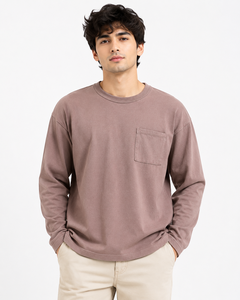Camiseta de Manga Larga Oversize para Hombre, Cuello Redondo, Algodón, Corte Relajado, Informal, Premium, Gruesa, Transpirable, 220g - Product Image 1
