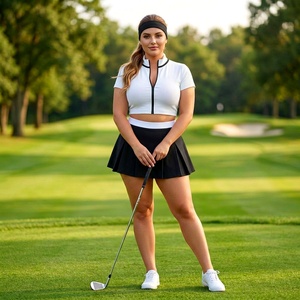 Wholesale Women Golf Polo <b>Set</b> Quick Dry Polyester Spandex Golf <b>Skirt</b> Contrast Piping for Golfwear Retailers - Product Image 5