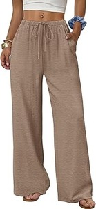 HS Wide Leg <b>Pants</b> for Women Flowy Palazzo Drawstring Elastic Waist Trousers with Pockets <b>Summer</b> Beach Vacation Clothes - Product Image 1