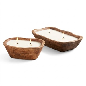 Bougie parfumée en cire de soja faite à la main, marque privée, en bol en bois naturel, 3 mèches, style rustique, pour la vente en gros - Product Image 3
