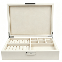 Boîte de rangement à bijoux rectangulaire en bois blanc cassé de luxe, personnalisable, avec fermeture magnétique, compartiments à anneaux et grille, en velours