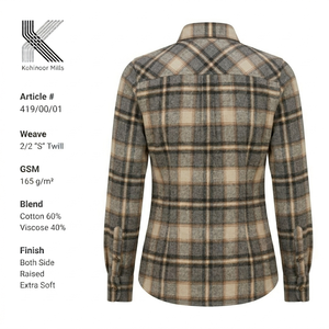 Camisa de Franela para Mujer, Algodón Viscosa, 165GSM, a Cuadros, Sarga 2/2, Manga Larga, OEM ODM - Product Image 3