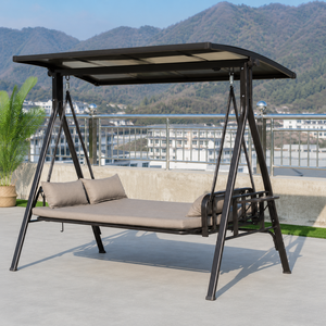 Columpio de patio exterior con toldo y cojines, silla columpio de metal para jardín, terraza, balcón, piscina, muebles de descanso. - Product Image 3
