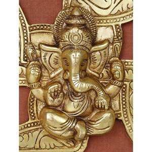 Sculpture murale en laiton encadrée en bois de 16 \ "Swastik Ganesha - Product Image 3