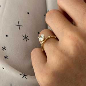 1.5 Carat Oval Lab Grown Diamond <b>Ring</b> , 1.5 CT Oval Diamond <b>Thin</b> Engagement <b>Ring</b> , Nature Inspired 14k Gold , IGI Certified - Product Image 3