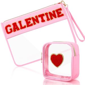 2 Pezzi Regali per il Giorno di Galentine, Borsa per il Trucco a Cuore Rosso, Custodia Cosmetica Trasparente in PVC Impermeabile, Portatile da Viaggio per Oggetti da Toeletta - Product Image 1